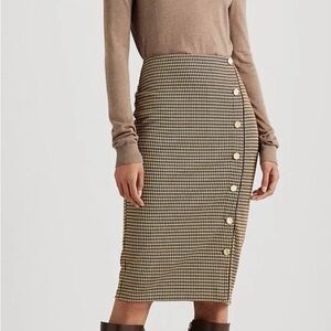Lauren Ralph Lauren Houndstooth Jacquard Knit Brown Tan Straight Pencil Skirt S